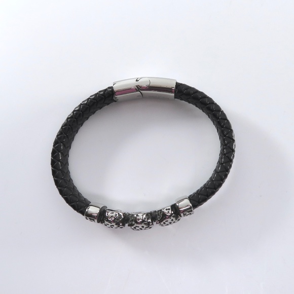 Braided Leather Bracelet, Cheetah Heads, Unisex - Picture 7 of 9